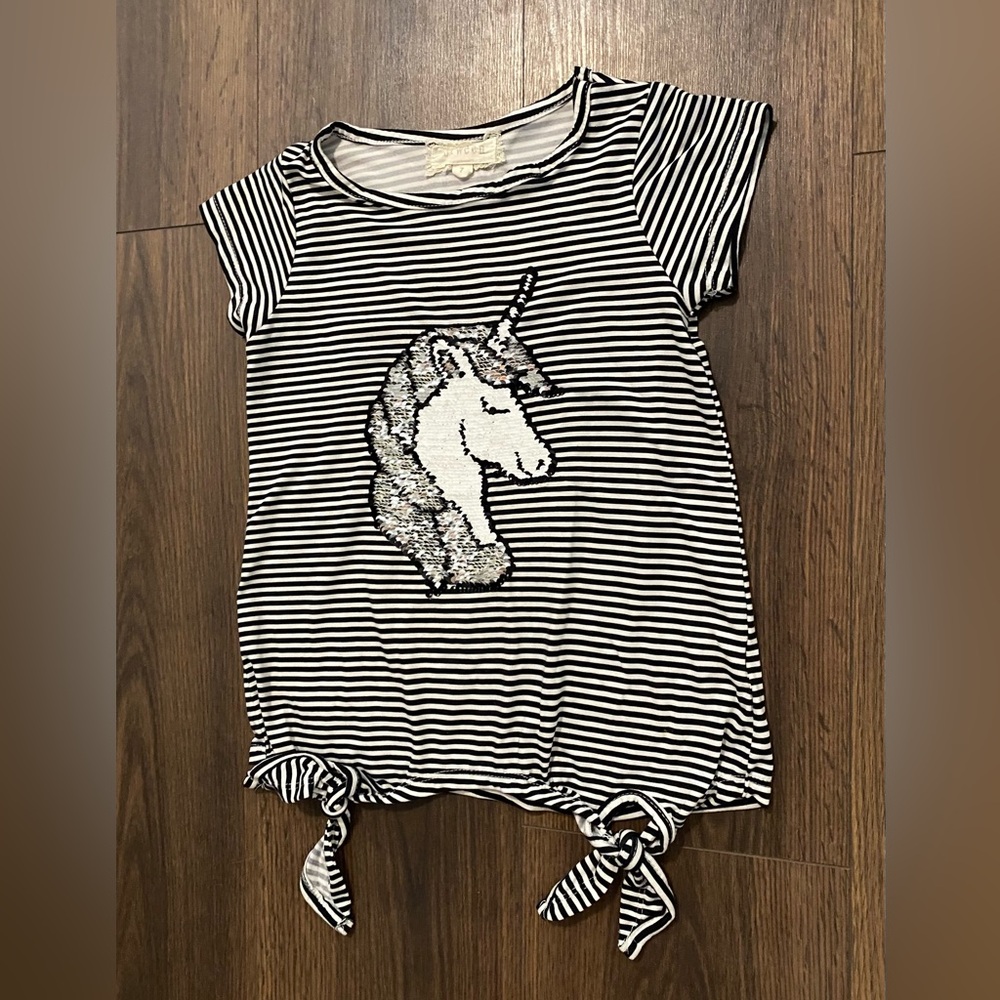 Girl’s Btween Striped Unicorn Sequins Shirt 7 - Picture 2 of 12